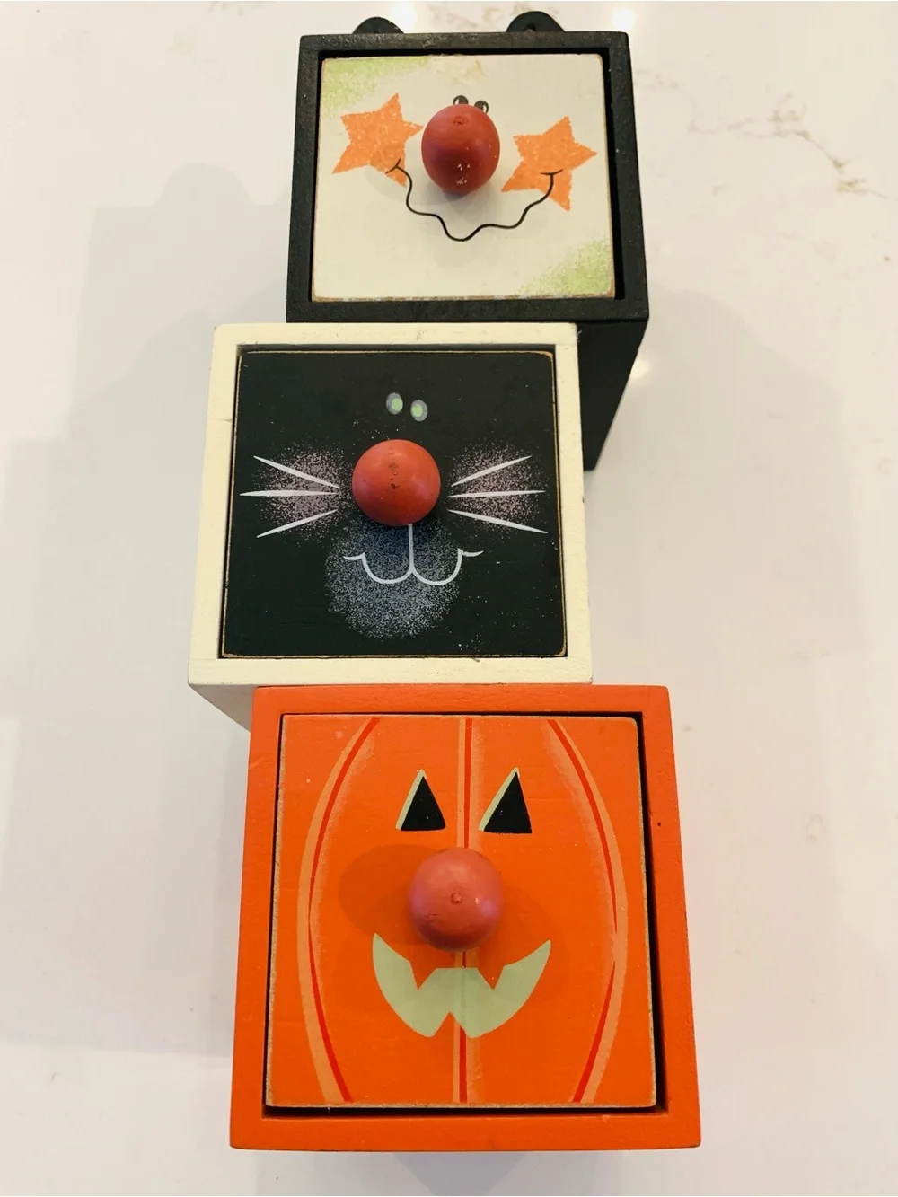 Mini Halloween Wooden Shelf Sitter Three Drawer Spooky Trinket Holder Decor 9”